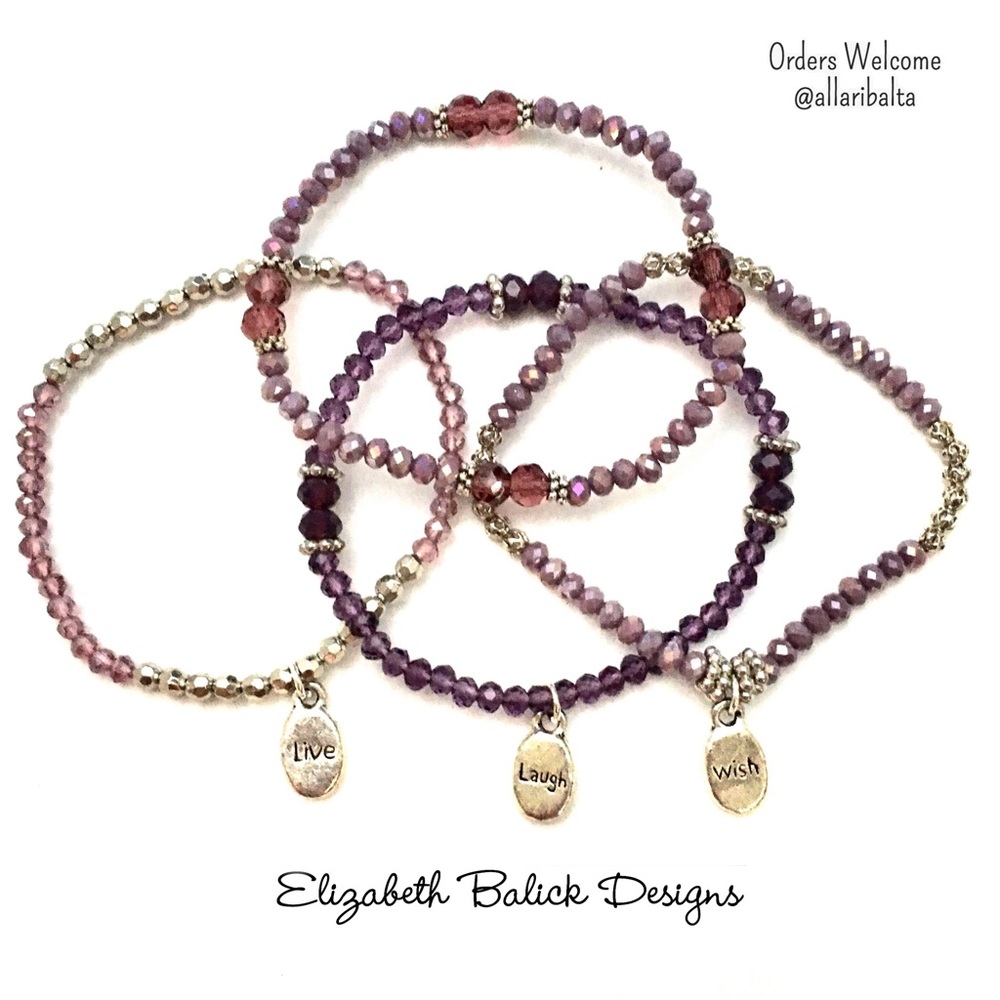 Handmade Beaded Stretch Bracelets w/ Silver Message Charms, 4 Total, O/S, New - Picture 2 of 11